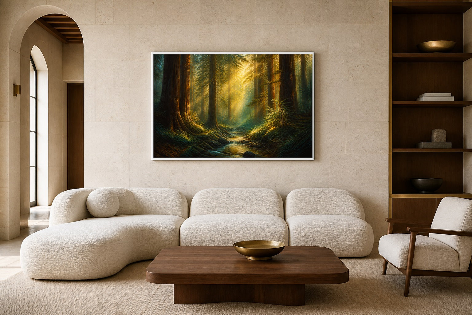 Redwood Cathedral canvas artwork displayed in a luxury home interior
