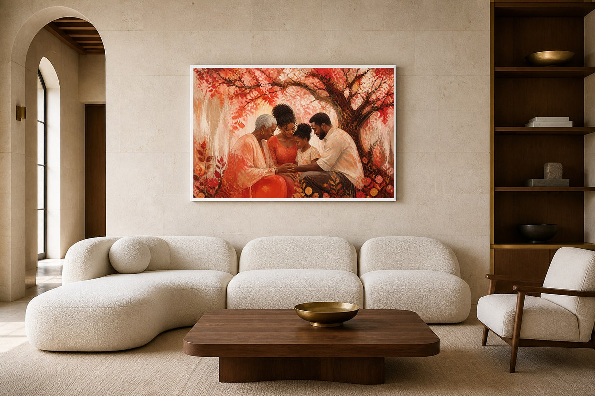Rooted Together canvas artwork displayed in a luxury home interior