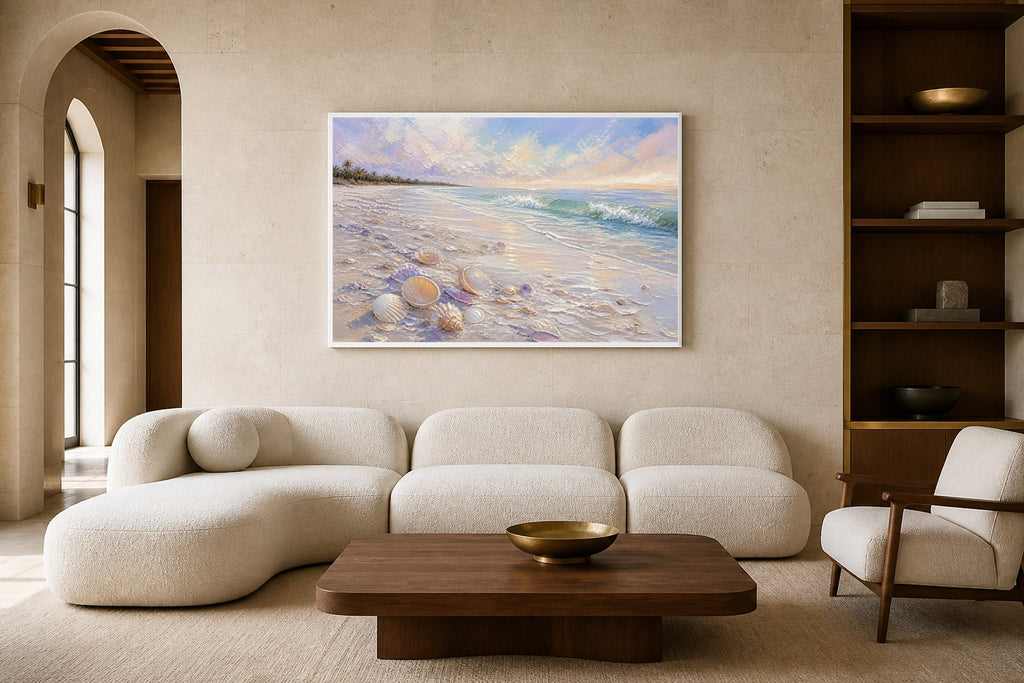 Sanibel Shell Tide canvas artwork displayed in a luxury home interior