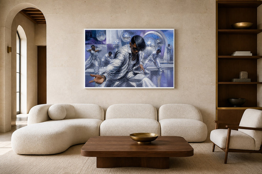 Silver Future canvas artwork displayed in a luxury home interior