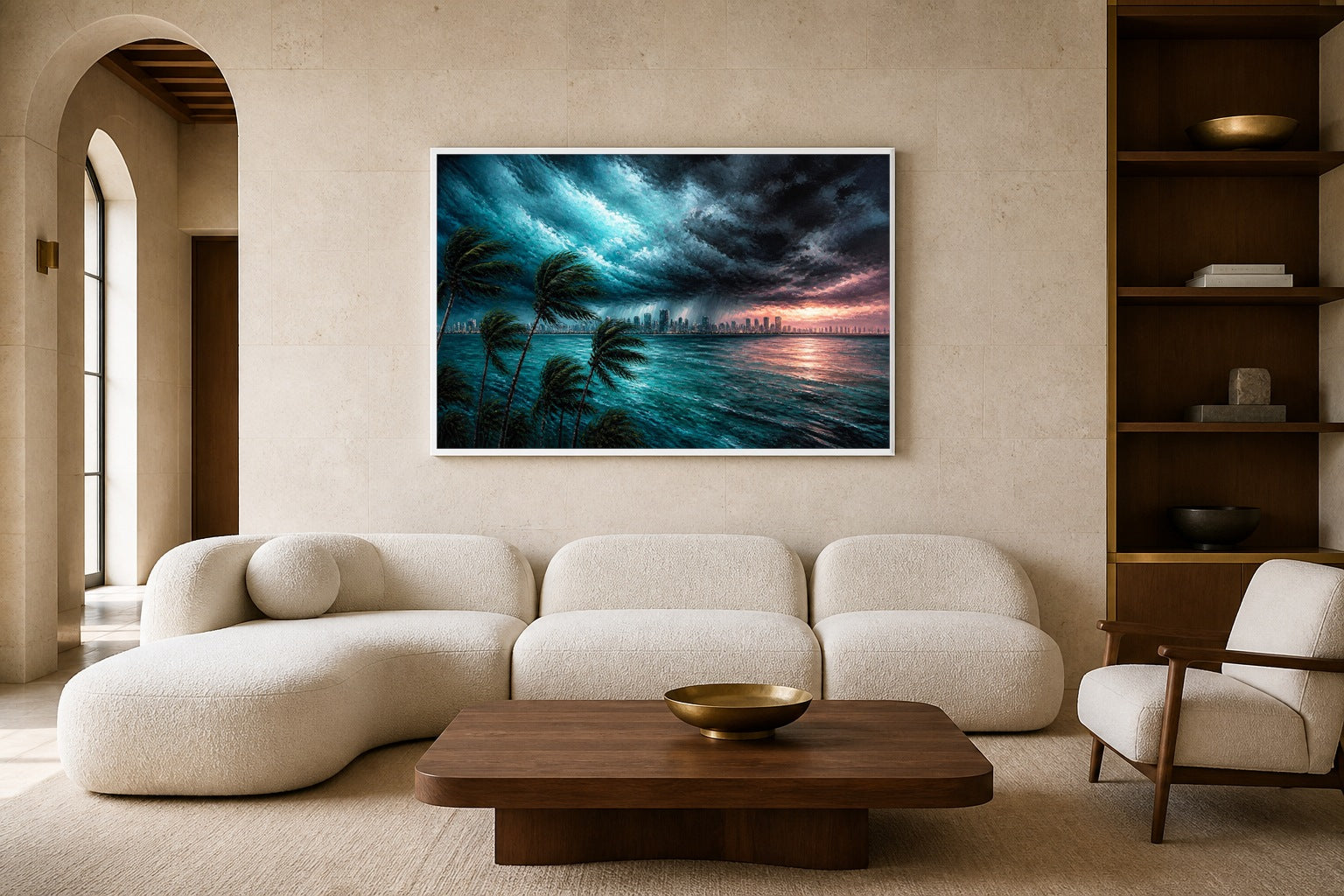Storm Over Biscayne canvas artwork displayed in a luxury home interior