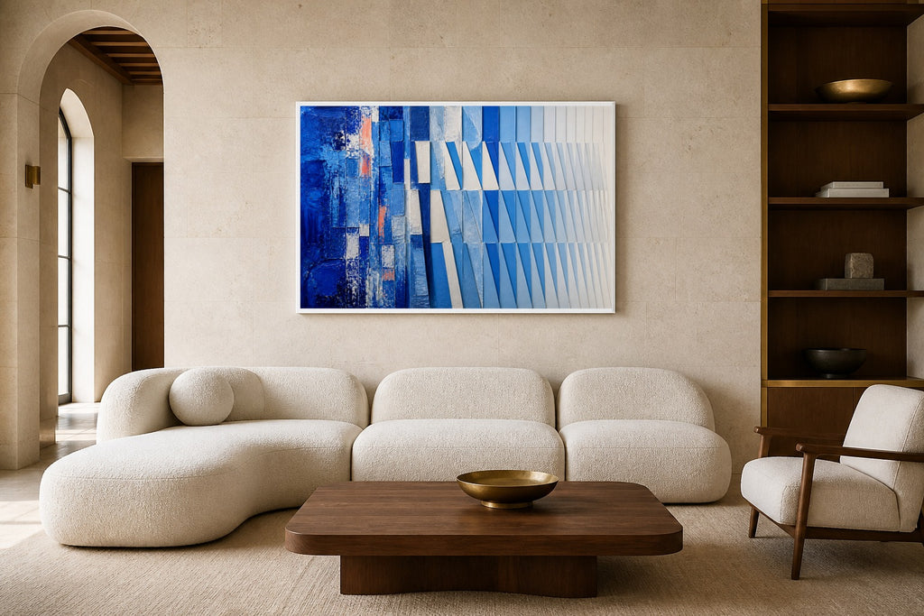The Practice canvas artwork displayed in a luxury home interior