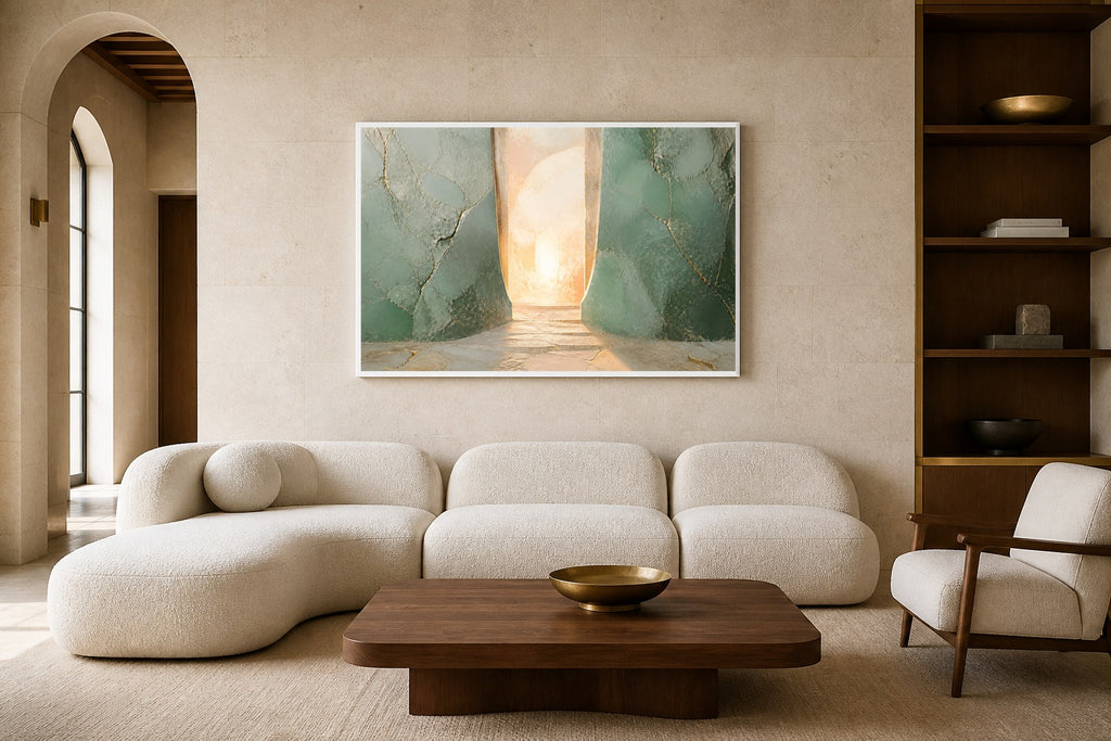 The Threshold canvas artwork displayed in a luxury home interior