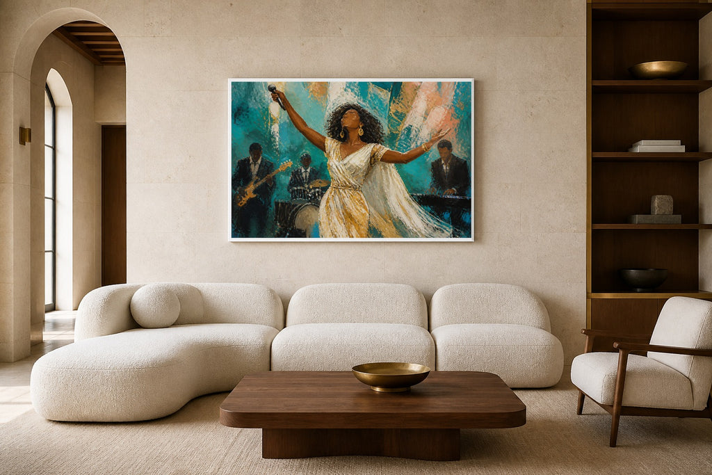 Voice Of Light canvas artwork displayed in a luxury home interior