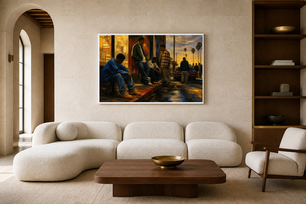 Watts Prophecy canvas artwork displayed in a luxury home interior